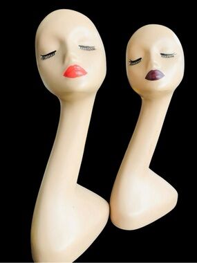 2 Vintage Mannequin Bust Heads